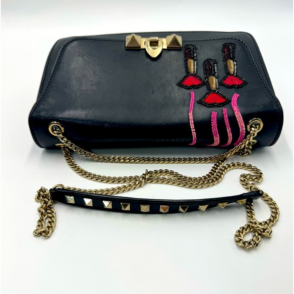 Valentino Garavani Black Leather Lipstick Demilune Rockstud Bag Preloved Purse - Picture 8 of 16